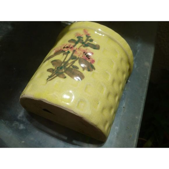 Ceramic Wall Pocket, Green Glazed Herb Planter, Pottery, Wall Vase - Picture 4 of 5